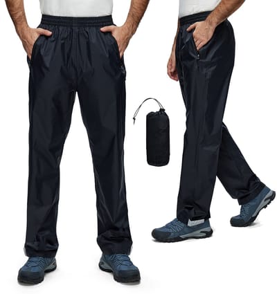 BUBW® Regenbroek Heren Premium | 100% Waterdicht | Ademend | Volwassenen | Met Reflecterende strepen | Inclusief opbergtas | Motorregenbroek | Fietsregenbroek | Maat M - Zwart