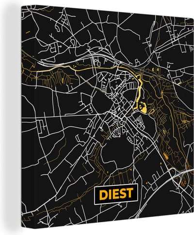 Canvas Schilderij Diest - Kaart - Plattegrond - Goud - Stadskaart - 20x20 cm - Wanddecoratie