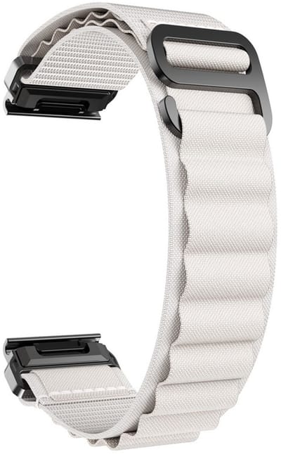 Nylon bandje - geschikt voor Garmin Fenix 5 / 5 Plus / 6 / 6 Pro / 7 / 7 Pro / 8 (47 mm) / E (47 mm) / Epix (Pro) (2) 47 mm/ Quatix 5 / 6 / 7 / 7 Pro / Approach S60 / S62 / S70 47 mm / MARQ / D2 Delta / D2 Mach 1 / Descent G1 - gebroken wit
