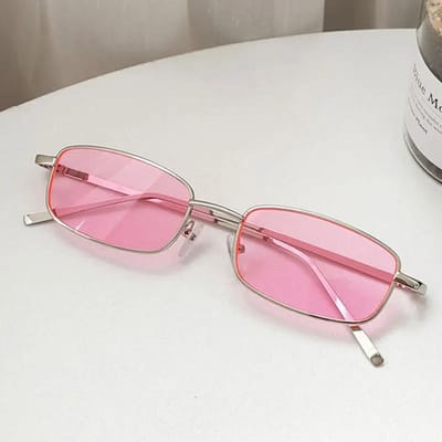 Mode Kleine Rechthoekige Zonnebril Mannen Vrouwen Vintage Vierkant Metalen Frame Luxe Merk Zonnebril UV Bescherming 1PC pink