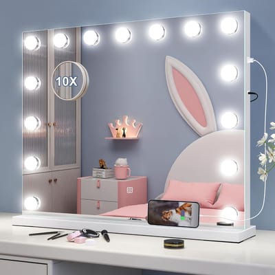 Hollywood Make-up Spiegel met Verlichting - Dimbare 10x Vergroting met USB-aansluiting en Memory Functie