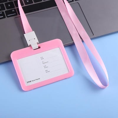 1PC Eenvoudige zakelijke werkkaart ID kantoor school badge houders badge tag nekband lanyard roze