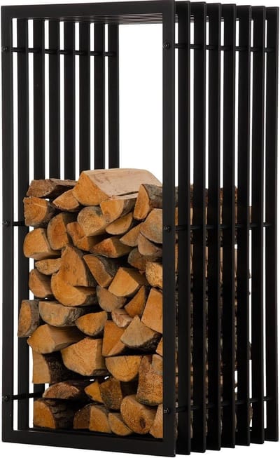 Brandhoutrek - Houtopslag Wandrek - Haardhout Opslaan - Veelzijdige Plaatsing - 40x50x100 cm - Mat Zwart