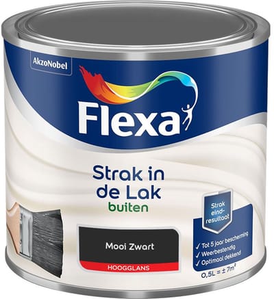 Flexa - Strak In De Lak Buitenlak Hoogglans - Mooi Zwart - Mengverf - 500 Ml