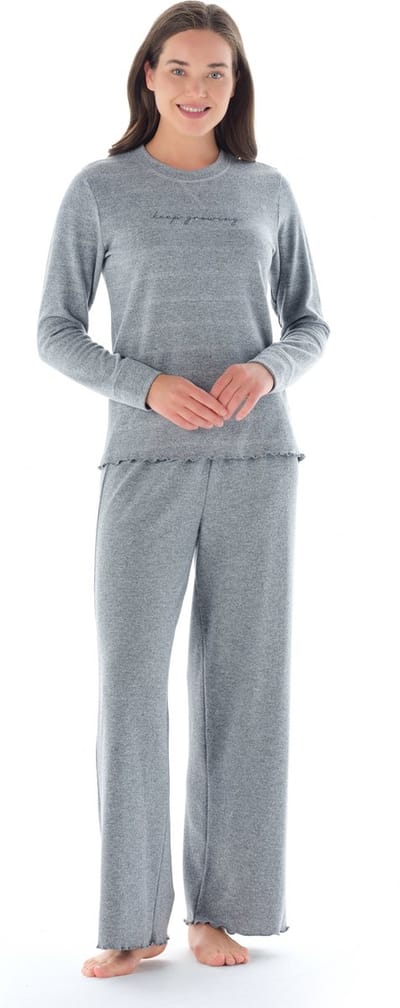 Feyza - Dames Pyjama Set, Lange Mouwen, Grijs - S