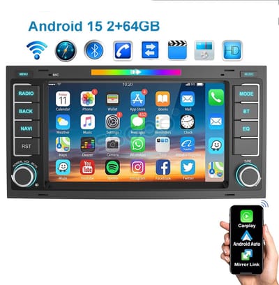 ESSGOO Autoradio 2+64GB met Carplay en Android Auto - voor Volkswagen VW T5 Transporter Touareg - 2-DIN radio - met 7-inch scherm - navigatiesysteem - Bluetooth USB FM RDS