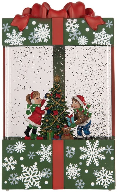 Clayre & Eef Kerstdecoratie met LED-verlichting en muziek Cadeau 12x7x20 cm / 3xAA Groen Kunststof