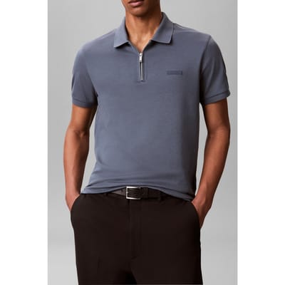 Calvin Klein Ss Slim Supima Zip Polo Dark Slate Taglia: L | Polo Outlet | Uomo