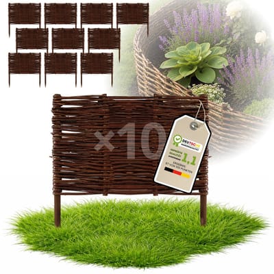 Floranica Tuinafscheiding van wilg - 10 stuks - Hoogte: 40 cm Lengte: 40 cm - Wilgenvlechtwerk, tuinhek, randafwerking voor bloembedden, hout, gazonrand