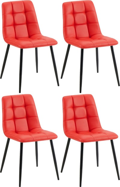 CLP Antibes Set van 4 Eetkamerstoelen - Zonder armleuning - Metaal frame - Kunstleer/rood