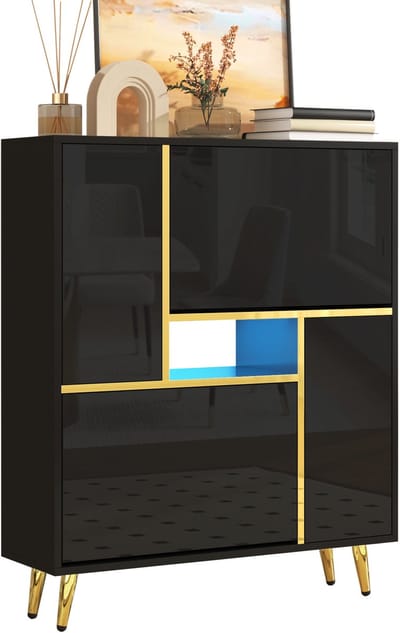 Schoenenkast - 80x25x96 cm zwart - LED 16 kleuren (app) - verstelbare planken - hoogglans front