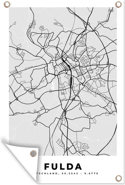 Muurdecoratie Fulda - Kaart - Stadskaart - Plattegrond - Duitsland - 120x180 cm - Tuinposter - Tuindoek