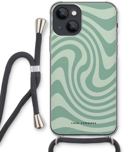 Case Company® - Hoesje met koord geschikt voor iPhone 13 mini hoesje met Koord - Swirl Groen - Telefoonhoesje met Zwart Koord - Bescherming aan alle Kanten en Over de Schermrand