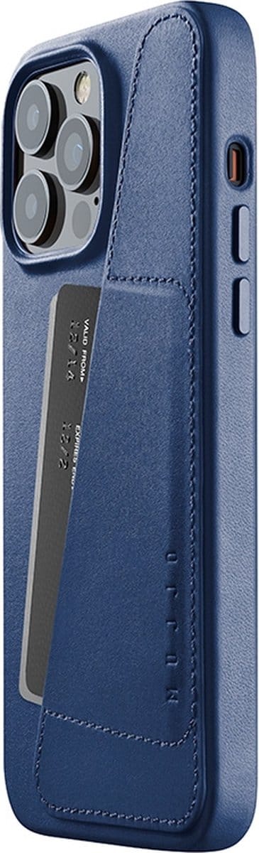 Mujjo - Full Leather Wallet geschikt voor iPhone 14 Pro Max - blauw