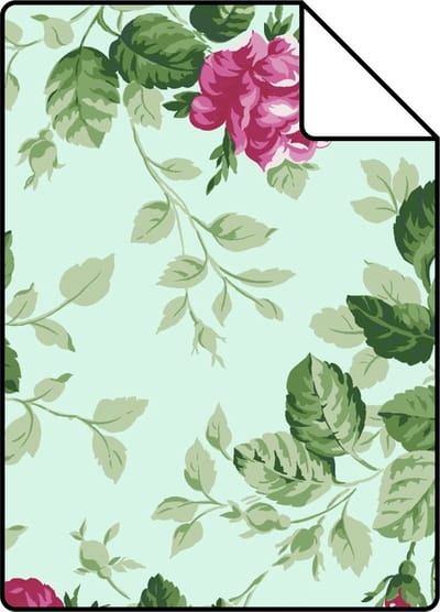 Proefstaal Origin Wallcoverings behang rozen celadon groen en roze - 26,5 x 21 cm - 326139-S