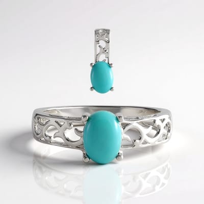 Cavill - Zilveren ring - 925 Sterling Zilver geplatineerd - Sleeping Beauty Turkoois ovaal cabochon 1,62 ct - elegant filigraan design