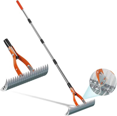 Verticuteerhark Gazon - Tuinhark Metaal - Gazon Onderhoud - 19 Losse Tanden - 38 cm Werkbreedte - Zwart