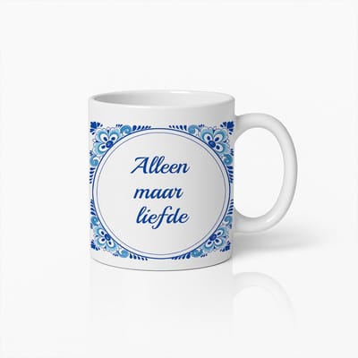 Alleen maar liefde Mok 330ml – Elegante Blauwe Delfts Design Koffiebeker – Hartverwarmend Cadeau voor Geliefden – Perfect voor Thuis, Kantoor of Valentijnsdag