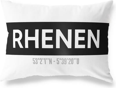 Tuinkussen RHENEN - UTRECHT met coördinaten - Buitenkussen - Bootkussen - Weerbestendig - Jouw Plaats - Studio216 - Modern - Zwart-Wit - 50x30cm