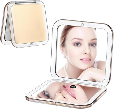 Zakspiegel Inklapbaar - Reisspiegel Mini - Make-up Aanbrengen - 15x Vergroting Dubbelzijdig - 84 cm Vierkant - Kaki