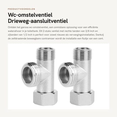 WC-Omstelventiel 2 Stuks - Drieweg-Aansluitventiel - Koper/Vernikkelde Aansluiting - Beweegbare Slotmoer - 180 Graden Draaiend - Eenvoudige Installatie - Toiletventiel