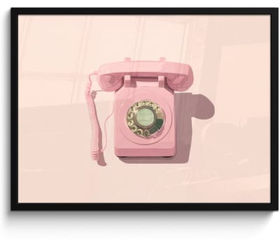Poster in lijst - Fotolijst 70x50 cm - Posters - Draaischijftelefoon - Retro - Roze - Posterlijst zwart - Decoratie - Wanddecoratie woonkamer - Muurdecoratie slaapkamer