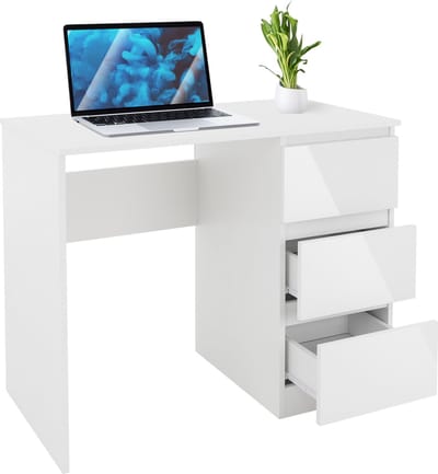 Bureau met drie lades, 90 x 76 x 50 cm, wit, van spaanplaat ML-Design