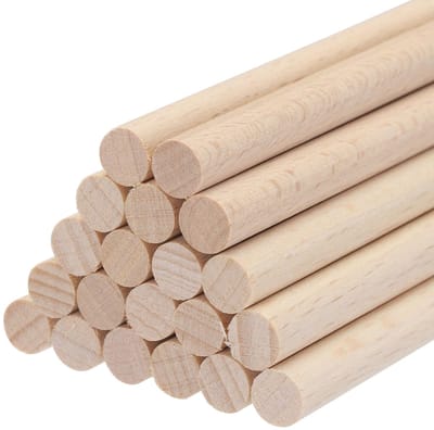 Houten deuvelstangen, houten stokken, 15 cm x 0,7 cm, ronde houten pluggen voor doe-het-zelf, kunstdecoratie, knutselstaaf, handgemaakte kleine houten stokken, verpakking van 20 stuks