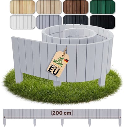 Floranica houten borderrand flexibel 10 x 200 cm lichtgrijs houten tuinhek palissade voor tuin rollborder