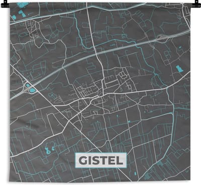 Wandkleed - Wanddoek - Stadskaart – Grijs - Kaart – Gistel – België – Plattegrond - 180x180 cm - Wandtapijt