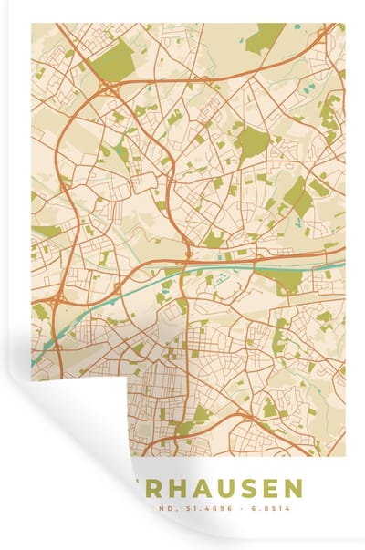 Muurstickers - Sticker Folie - Kaart - Oberhausen - Stadskaart - Vintage - Plattegrond - 20x30 cm - Plakfolie - Muurstickers Kinderkamer - Zelfklevend Behang - Zelfklevend behangpapier - Stickerfolie