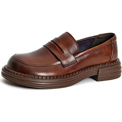 Retro Dames Schoenen Bruin Toplaag Koeienhuid Zacht Leer Zwarte Kleine Leren Schoenen Britse Leren Loafers Dames Lente En Herfst Enkele Schoenen 38 bruin