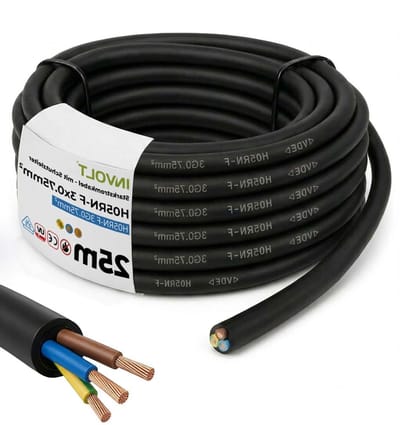Rubberen Kabel - Verlengkabel Stroom - Elektrisch Aansluiten - VDE Gecertificeerd - 25 meter - Zwart