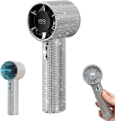 Draagbare ventilator - Handventilator met turbofunctie - Instelbare windsnelheid - Mini handventilator met kristallen diamant - Oplaadbaar - Met digitaal display - Geschikt voor reizen, kantoor en buitenactiviteiten - Wit