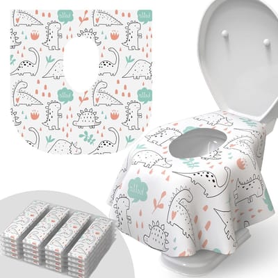 Toiletstoelhoezen Wegwerp - Zachte Covers - Openbaar Toilet Gebruik - Waterdicht Antislip Design - 20 Stuks Extra Groot - Dinosaurus Print