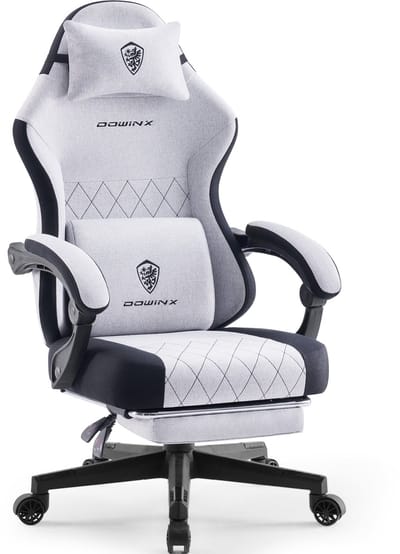 Dowinx Gamingstoel - Big & Tall - Pocketvering - Massage lendensteun - bureaustoel voor Voetensteun - Tot 135 kg - grijs