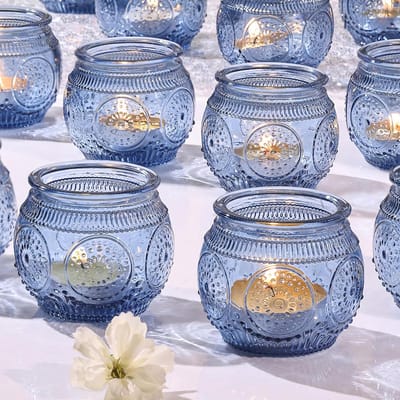 24 Stuks Blauwe Votief Kandelaars voor Feestdecoratie en Bruiloft