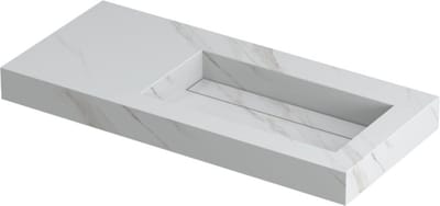 INK Pitch wastafel in keramische slab wasbak rechts met drain en front en side skirts zonder kraangat 100x45x9cm, calacatta mat
