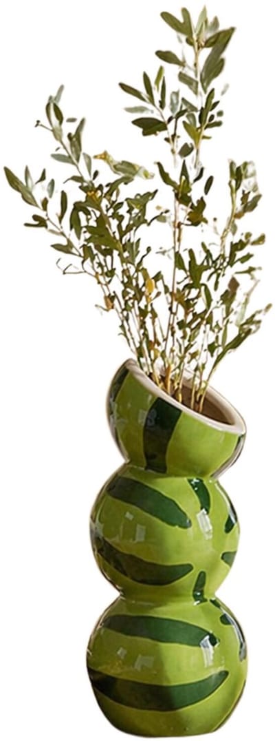 Atmosphera Bloemenvaas Fruity - watermeloen - groen - keramiek - 9 x 20 cm - fruitvaas watermeloen