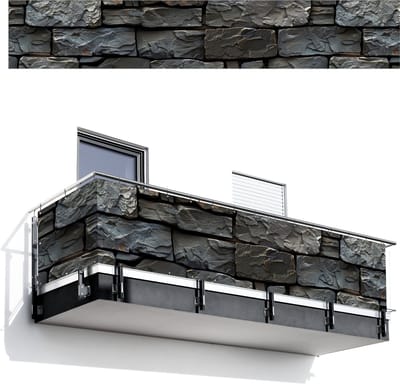 Balkonscherm 500x85 cm - Balkonposter Steenlook - Antraciet - Grijs - Balkon scherm decoratie - Balkonschermen - Balkondoek zonnescherm