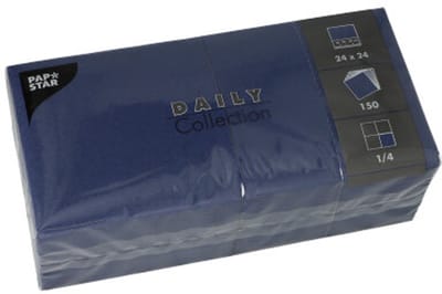 150 Servetten DAILY Collection 1/4 vouw 24 cm x 24 cm donkerblauw
