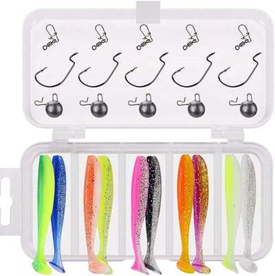 Complete Visgerei Set met Zachte Aas, Wormhaken, Gewichten en Snap Buttons voor Zoet- en Zoutwater Visserij