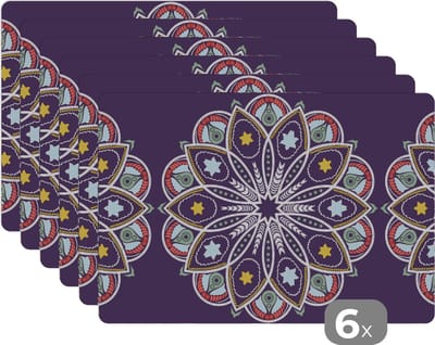 Placemat - Placemats kunststof - Mandala - Ster - Design - 45x30 cm - 6 stuks - Hittebestendig - Anti-Slip - Onderlegger - Afneembaar