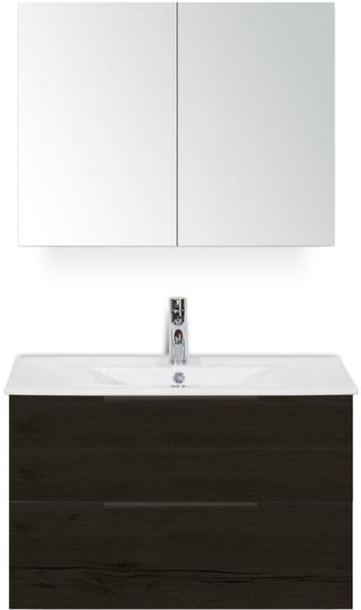 Seville Badmeubelset 80 cm - Black Oak Edge Greep - Wastafel Enjoy met Spiegelkast