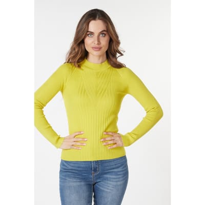 EsQualo Sweater Top Fancy Rib Basic Knit Warm Olive Maat: S | Sweaters Outlet | Dames | Geel