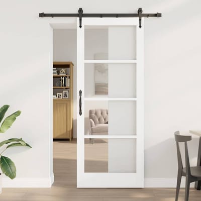 vidaXL - Schuifdeur - ORKDAL - 83 - x - 211 - cm - Massief - grenenhout - en - glas - Wit