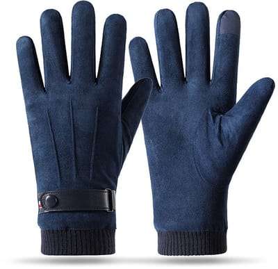 Winterhandschoenen voor heren - Verdikte, warme, winddichte touchscreen-handschoenen - Geschikt voor buiten fietsen, skiën en fietsen - Marineblauw - Eén maat