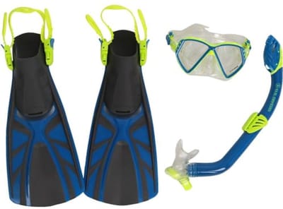 Snorkelset voor kinderen met zwempakketten, snorkel en zwemvliezen