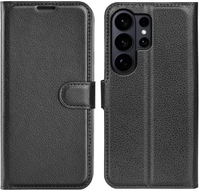 Hoesje geschikt voor Samsung Galaxy S26 Ultra - Phonesta Litchi Skin Book Wallet Case - Zwart