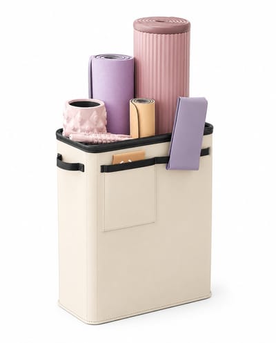 Daity 1 Stuk - Opbergrek voor yogamatten, opbergrek voor thuisgym, geschikt voor yogabanden en weerstandsbanden, opbergorganizer voor fitnessapparatuur (beige)